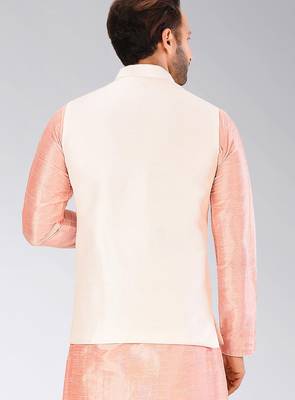 Cream dupon art silk nehru jacket with pipepin work 4