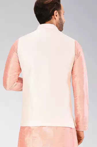 Cream dupon art silk nehru jacket with pipepin work
