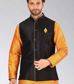 Black dupon art silk nehru jacket with pipepin work