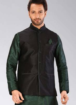 Black dupon art silk nehru jacket with pipepin work 1