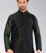 Black dupon art silk nehru jacket with pipepin work