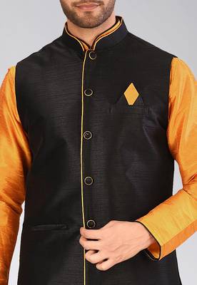 Black dupon art silk nehru jacket with pipepin work 2