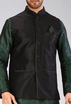 Black dupon art silk nehru jacket with pipepin work 2