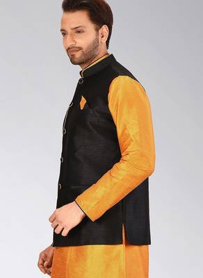 Black dupon art silk nehru jacket with pipepin work 3