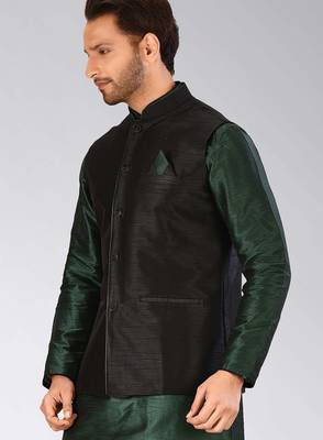 Black dupon art silk nehru jacket with pipepin work 3