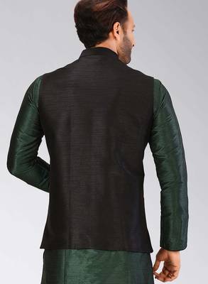 Black dupon art silk nehru jacket with pipepin work 4
