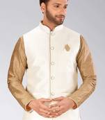 Cream dupon art silk nehru jacket with pipepin work