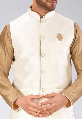 Cream dupon art silk nehru jacket with pipepin work 2