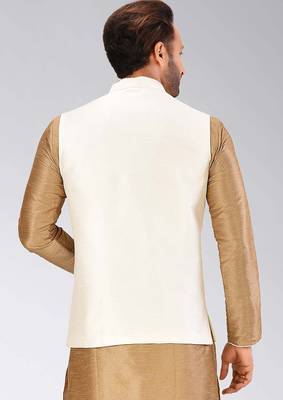 Cream dupon art silk nehru jacket with pipepin work 4
