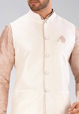 Cream dupon art silk nehru jacket with pipepin work 2