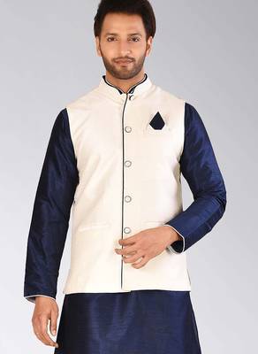 Cream dupon art silk nehru jacket with pipepin work 1