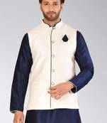 Cream dupon art silk nehru jacket with pipepin work