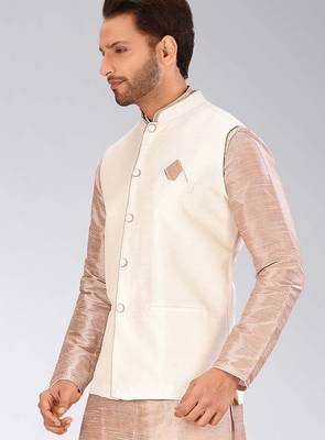 Cream dupon art silk nehru jacket with pipepin work 3