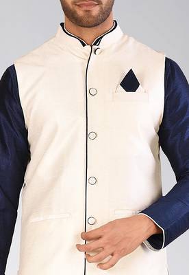 Cream dupon art silk nehru jacket with pipepin work 2