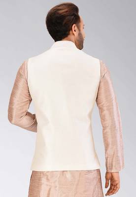 Cream dupon art silk nehru jacket with pipepin work 4