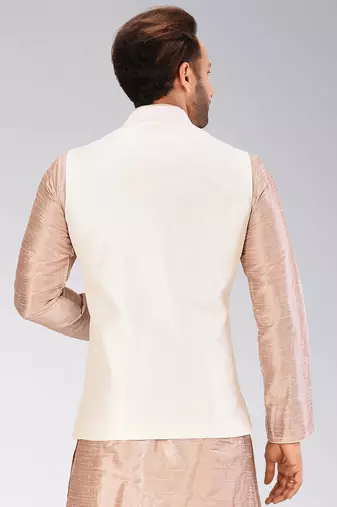 Cream dupon art silk nehru jacket with pipepin work