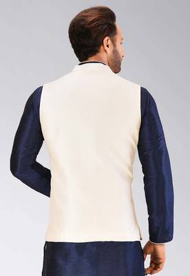 Cream dupon art silk nehru jacket with pipepin work 4