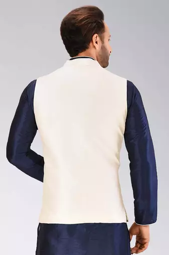 Cream dupon art silk nehru jacket with pipepin work