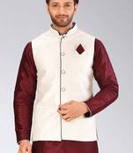 Cream dupon art silk nehru jacket with pipepin work