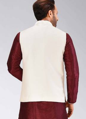 Cream dupon art silk nehru jacket with pipepin work 4