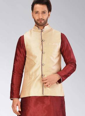 Fawn dupon art silk nehru jacket with pipepin work 1