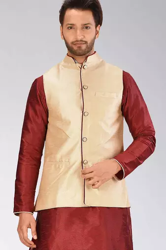Fawn dupon art silk nehru jacket with pipepin work