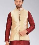 Fawn dupon art silk nehru jacket with pipepin work