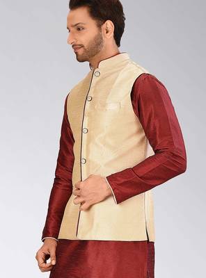 Fawn dupon art silk nehru jacket with pipepin work 3