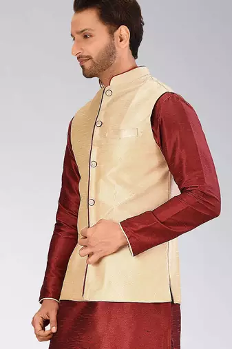 Fawn dupon art silk nehru jacket with pipepin work