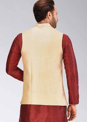 Fawn dupon art silk nehru jacket with pipepin work 4