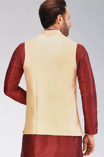 Fawn dupon art silk nehru jacket with pipepin work