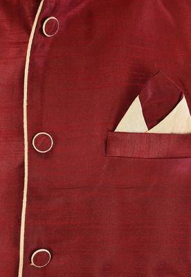 Red dupon art silk nehru jacket with pipepin work 2