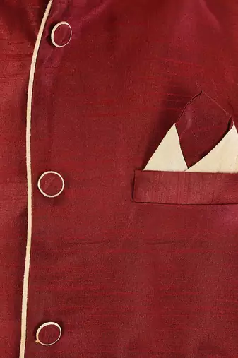Red dupon art silk nehru jacket with pipepin work