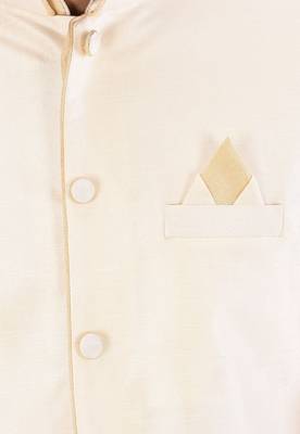 Cream dupon art silk nehru jacket with pipepin work 2