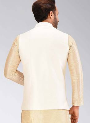 Cream dupon art silk nehru jacket with pipepin work 4