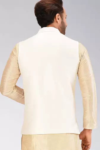Cream dupon art silk nehru jacket with pipepin work