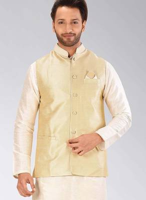 Fawn dupon art silk nehru jacket with pipepin work 1