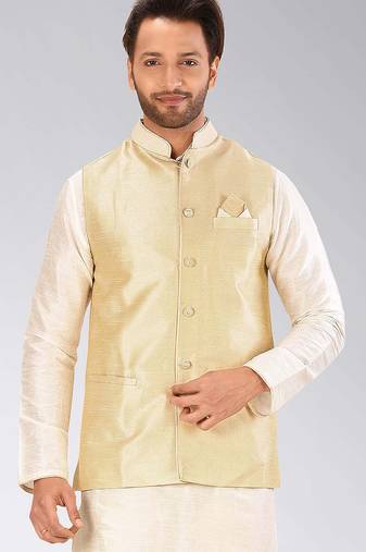 Fawn dupon art silk nehru jacket with pipepin work