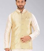Fawn dupon art silk nehru jacket with pipepin work