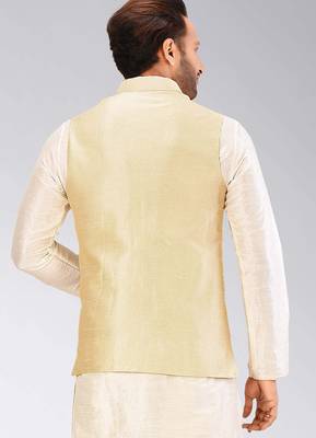 Fawn dupon art silk nehru jacket with pipepin work 4