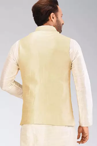 Fawn dupon art silk nehru jacket with pipepin work
