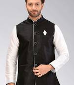Black dupon art silk nehru jacket with pipepin work