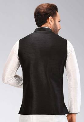 Black dupon art silk nehru jacket with pipepin work 4