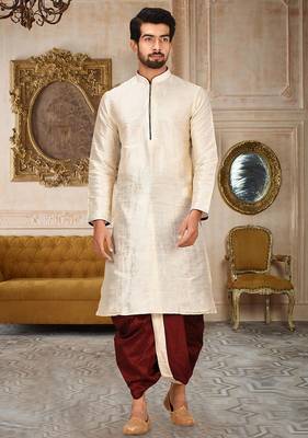 Cream dupon art silk kurta with pipepin work 1