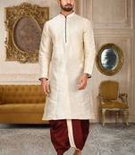 Cream dupon art silk kurta with pipepin work