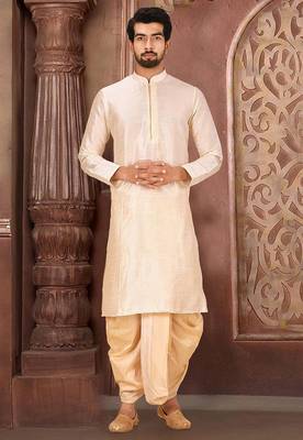Cream dupon art silk kurta with pipepin work 1