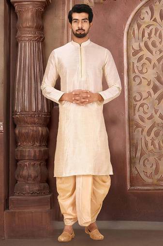 Cream dupon art silk kurta with pipepin work