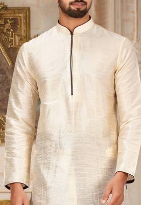 Cream dupon art silk kurta with pipepin work 2