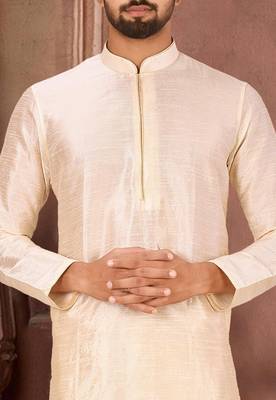 Cream dupon art silk kurta with pipepin work 2
