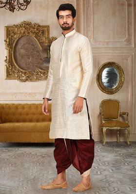 Cream dupon art silk kurta with pipepin work 3